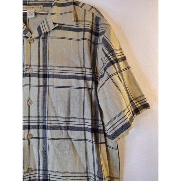 TRUST S/S Linen Rayon Button Down Shirt Men's Large Beach Resort Casual Travel - Picture 4 of 5